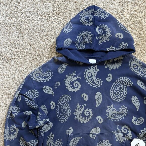 NWT $450 Alchemist Paisley Print Blue Cotton Hoodie Distressed Men’s Size XXL - Picture 13 of 15